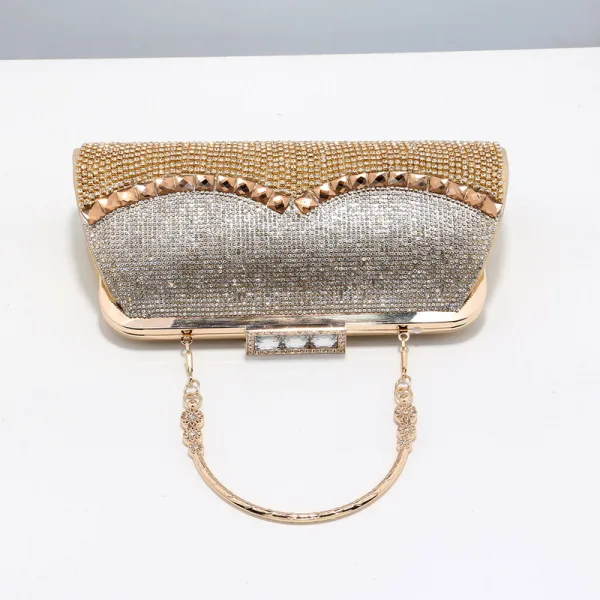 Sparkly Gold Rhinestone Evening Party Handbag Clutch Bags 2023 Alloy