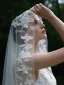 Vintage / Retro White Lace Flower 3 m Wedding Veils 2026 Tulle