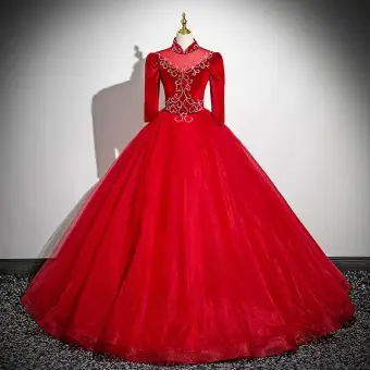 Vintage Originale Bordeaux Perlage Robe De Bal 2025 Robe Boule Col Haut 3 4 Manches Dos Nu Longue Promo Robe De Ceremonie