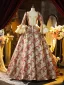 Medieval Vintage / Retro Red Glitter Printing Pearl Bow Cosplay Lolita Prom Dresses 2024 Ball Gown Square Neckline Bell sleeves Backless