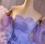 Fashion Lavender Cascading Ruffles Prom Dresses 2024 Ball Gown Off-The-Shoulder Puffy Short Sleeve Backless Court Train Prom Formal Dresses