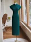 Chinese style Vintage / Retro Dark Green Prom Cheongsam 2024 Trumpet / Mermaid High Neck Short Sleeve Floor-Length / Long