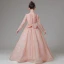 Scintillantes Rougissant Rose Paillettes Robe Ceremonie Fille 2022 Robe Boule Encolure Dégagée Manches Longues Noeud Longue Promo Robe Ceremonie Fille