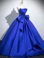 Elegant Royal Blue Satin Bow Prom Dresses 2025 Ball Gown Strapless Sleeveless Backless Floor-Length / Long Prom Formal Dresses