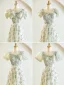 Chic / Beautiful Sage Green Flower Bridesmaid Dresses 2023 A-Line / Princess Puffy Short Sleeve Backless Tea-length Bridesmaid Dresses