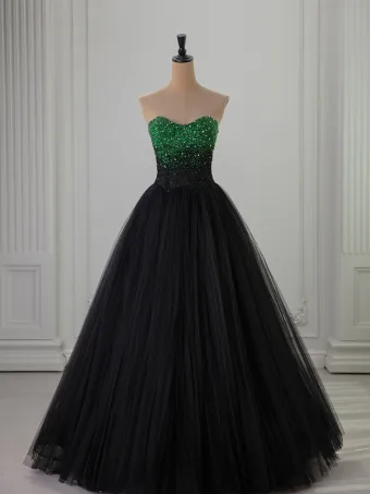 Charmant Noire Perlage Faux Diamant Paillettes Robe De Bal 2025 Robe Boule Bustier Sans Manches Dos Nu Longue Robe De Ceremonie