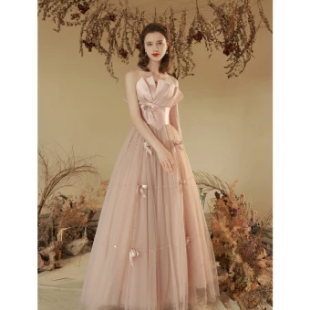 Charmant Rougissant Rose Perlage Robe De Soirée 2023 Princesse Bustier Noeud Sans Manches Dos Nu Longue Soirée Robe De Ceremonie