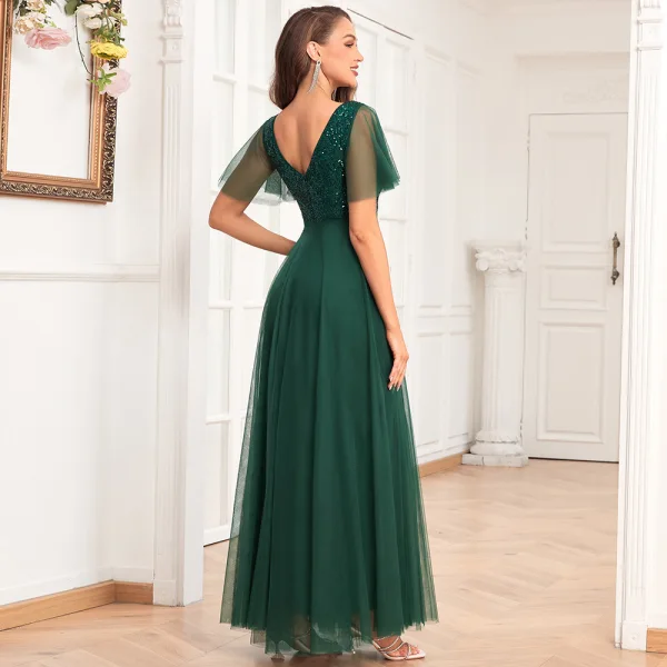 Mermaid V Neck Open Back Green Sequins Prom Dresses, Two Pieces Backless Green Homecoming Dresses, 2 Piece Green Sequins Formal Evening Dresses main image 0