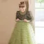 Sparkly Sage Green Cascading Ruffles Sequins Birthday Flower Girl Dresses 2024 A-Line / Princess High Neck Long Sleeve Bow Sash Floor-Length / Long Flower Girl Dresses