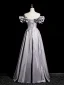 Chic / Beautiful Grey Satin Prom Dresses 2023 A-Line / Princess Ruffle Off-The-Shoulder Sleeveless Backless Floor-Length / Long Prom Formal Dresses