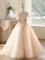 Elegante Champagner Pailletten Spitze Blumen Geburtstag Blumenmädchenkleider 2026 Ballkleid Rundhalsausschnitt Ärmellos Rückenfreies Lange Tülle