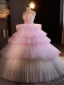 Charmant Rougissant Rose Volants en Cascade Volants Robe De Bal 2024 Robe Boule Bustier Sans Manches Dos Nu Train De Balayage Promo Robe De Ceremonie