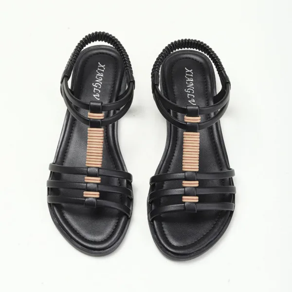 Romain Été Beige Vêtement de rue Plage Plate Sandales Femme 2022 T-Strap Peep Toes / Bout Ouvert Sandales