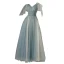 Chic / Beautiful Green Beading Sequins Prom Dresses 2022 A-Line / Princess V-Neck Short Sleeve Backless Floor-Length / Long Formal Dresses