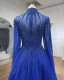 High End Elegante Lindgrün Handgefertigt Perlenstickerei Pailletten Ballkleider 2024 A Linie Stehkragen Lange Ärmel Sweep / Pinsel Zug Ball Festliche Kleider