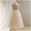 Sparkly Gold Sequins Birthday Flower Girl Dresses 2024 A-Line / Princess Scoop Neck Cap Sleeves Bow Sash Floor-Length / Long Tulle