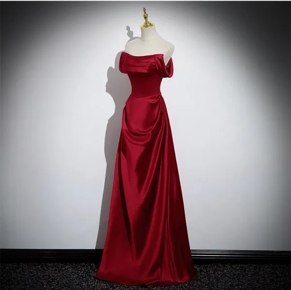 Chic / Beautiful Burgundy Prom Dresses 2024 A-Line / Princess Strapless Sleeveless Backless Floor-Length / Long Prom Formal Dresses