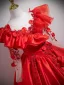 Vintage / Retro Red Beading Sequins Appliques Prom Dresses 2025 Ball Gown Scoop Neck Long Sleeve Backless Floor-Length / Long Formal Dresses