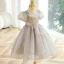 Chic / Beautiful Grey Star Sequins Short Flower Girl Dresses 2023 Square Neckline Short Sleeve Backless Prom Flower Girl Dresses