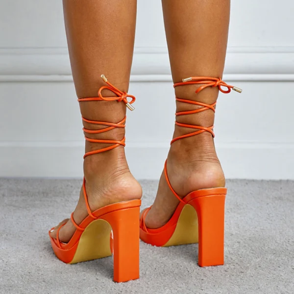 Sexy Orange Street Wear Womens Sandals 2022 X-Strap 11 cm Thick Heels Open / Peep Toe Sandals High Heels