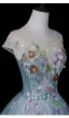 Vintage Himmelblau Perlenstickerei Spitze Blumen Pailletten Ballkleider 2026 Ballkleid Rundhalsausschnitt Ärmel Rückenfreies