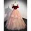 Chic / Beautiful Burgundy Glitter Cascading Ruffles Prom Dresses 2023 Ball Gown Square Neckline Short Sleeve Backless Floor-Length / Long Prom Formal Dresses