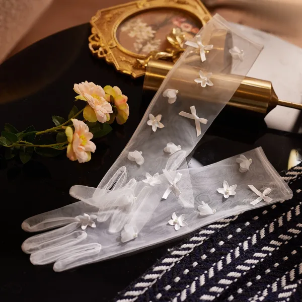 Simple Blanche Appliques Noeud Tulle Mariage Gants Mariage 2026