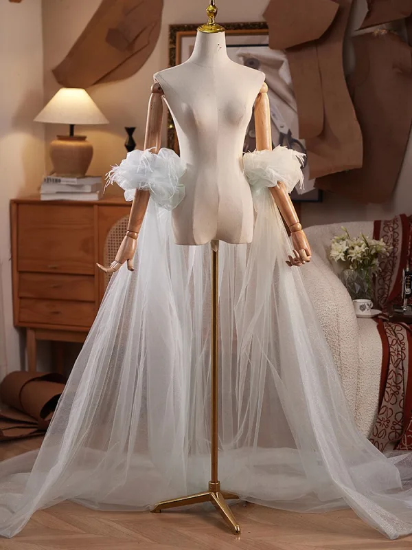 Elegant Hvit Håndlaget Dusk Bryllup sjal 2025 Korte Ermer Tyll