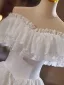 Vintage Weiß Spitze Blumen Satin Brautkleider / Hochzeitskleider 2024 A Linie Off Shoulder Kurze Ärmel Rückenfreies Lange Hochzeit