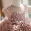 Schöne Rosa Perlenstickerei Perle Pailletten Plissee Kurze Geburtstag Blumenmädchenkleider 2025 Ballkleid Rundhalsausschnitt Ärmellos