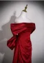 Elegant Burgundy Satin Prom Dresses 2025 A-Line / Princess Off-The-Shoulder Short Sleeve Backless Bow Sweep Train Formal Dresses