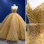 High-end Gold Handmade  Beading Pearl Sequins Prom Dresses 2022 Ball Gown Spaghetti Straps Sleeveless Backless Floor-Length / Long Prom Formal Dresses