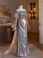 Scintillantes Argenté Paillettes Robe De Soirée Trompette / Sirène 2024 De l'épaule Sans Manches Dos Nu Noeud Longue Soirée Robe De Ceremonie