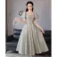 Modest / Simple Sage Green Homecoming Graduation Dresses 2022 A-Line / Princess Satin High Neck Beading Tassel Short Sleeve Backless Sash Bow Floor-Length / Long Formal Dresses
