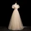Élégant Gris Perlage Paillettes Robe De Bal 2023 Princesse Encolure Carrée Gonflée Manches Courtes Dos Nu Longue Promo Robe De Ceremonie