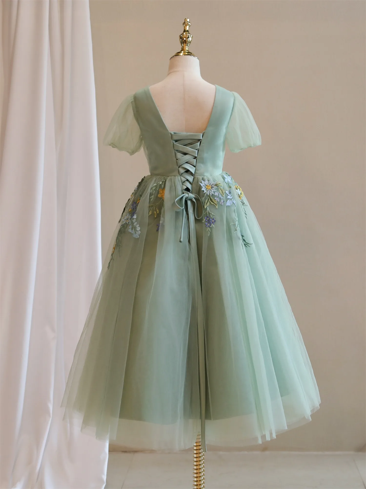 slim fit dress slacks Charming Dark Green Tulle Knee Length Short Sleeves Party Dress, Green –  Cutedressy main image 1