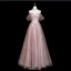Charmant Bling Bling Rougissant Rose Perlage Faux Diamant Paillettes Robe De Bal 2025 Princesse De l'épaule Manches Courtes Dos Nu Longue Promo Robe De Ceremonie