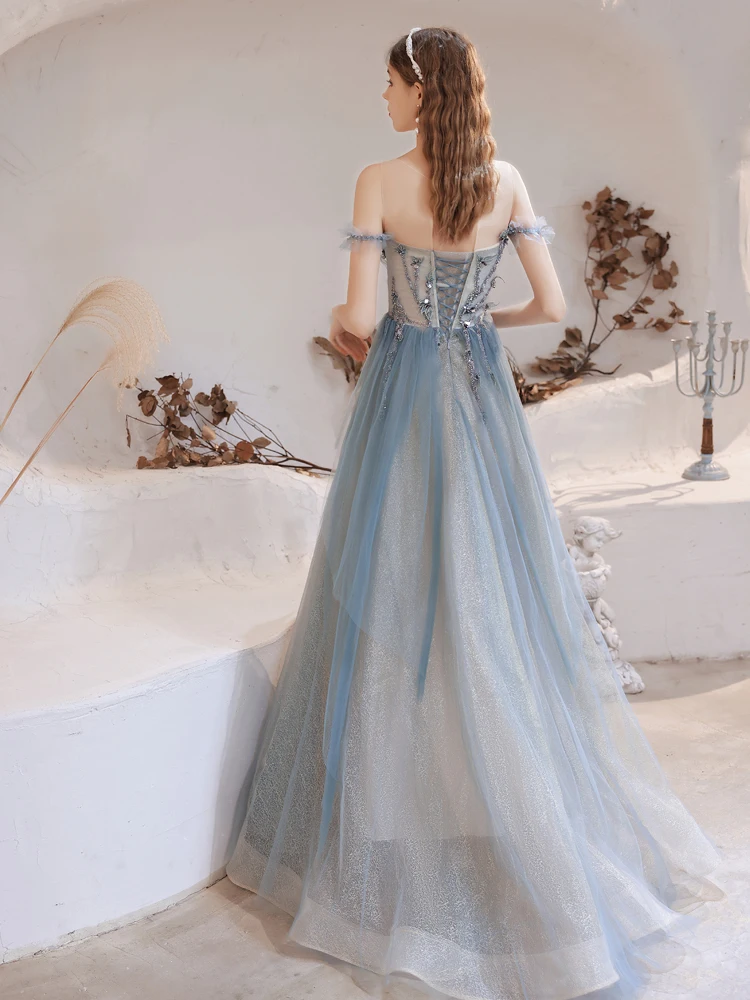 strapless open back dress Light Blue Prom Dresses A-Line Satin Evening Dress FD3067 – Viniodress