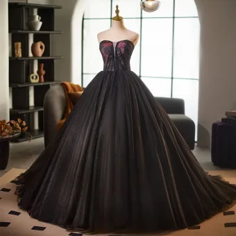 Elegantes Negro Impresión Vestidos De Gala 2025 Ball Gown Sin Tirantes Sin Mangas Sin Espalda Largos Gala Vestidos Formales