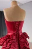 Unusual High-end Burgundy Satin Prom Dresses 2024 Trumpet / Mermaid Strapless Backless Court Train Prom Cap Sleeves Formal Dresses