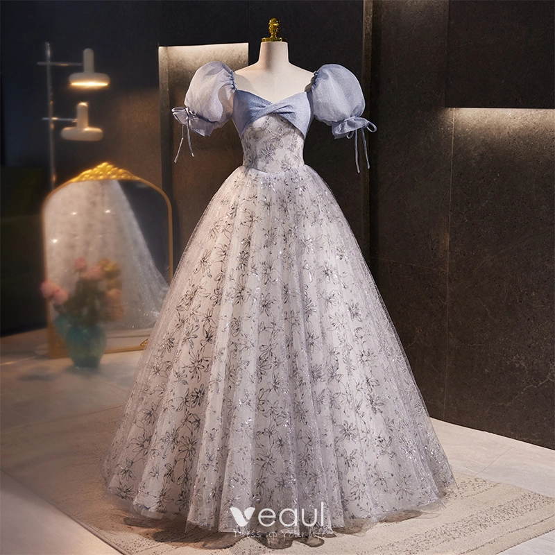 grey blue dresses for weddings Mac Duggal - Blue Long Sleeve V-Neck Micro Ruffle Midi Dress