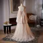 Fashion Blushing Pink Bow Sash Prom Dresses 2025 A-Line / Princess Scoop Neck Sleeveless Backless Sweep Train Formal Dresses