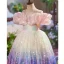 Mode Dégradé De Couleur Paillettes Anniversaire Longue Robe Ceremonie Fille 2025 Robe Boule Encolure Dégagée Manches Courtes Dos Nu