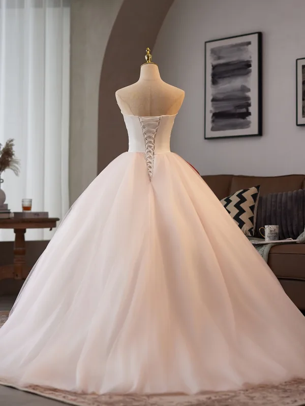 Amazing / Unique Blushing Pink Appliques Prom Dresses 2025 Ball Gown Strapless Sleeveless Backless Floor-Length / Long Prom Formal Dresses