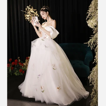 Charming White Lace Flower Wedding Dresses 2024 A Line Princess Off The Shoulder Short Sleeve Backless Floor Length Long