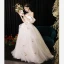 Charming White Lace Flower Wedding Dresses 2024 A-Line / Princess Off-The-Shoulder Short Sleeve Backless Floor-Length / Long