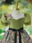 Chic / Belle Vert Cendré Impression Noeud Ceinture Anniversaire Robe Ceremonie Fille 2023 Princesse Encolure Carrée Gonflée Manches Courtes Longue