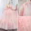 Schöne Rosa Blumen Ballkleider 2022 Ballkleid Eckiger Ausschnitt Geschwollenes 1/2 Ärmel Rückenfreies Sweep / Pinsel Zug Festliche Kleider