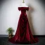 Chic / Beautiful Burgundy Prom Dresses 2025 Ball Gown Off-The-Shoulder Short Sleeve Backless Sweep Train Formal Dresses