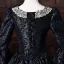 Vintage / Retro Medieval Black Halloween Lace Flower Printing Bow Prom Dresses 2026 Ball Gown Square Neckline Bell sleeves Floor-Length / Long Formal Dresses